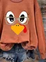 Women's Thanksgiving Turkey Print Casual Crew Neck Sweatshirt