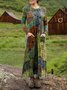 Crew Neck Loose Boho Multicolor Block Dress With No