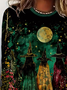 Women's Long Sleeve T-shirt Spring/Fall Black Halloween Printing Jersey Crew Neck Daily Going Out Casual Top