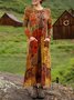 Crew Neck Loose Boho Multicolor Block Dress With No