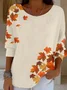 Casual Printing Crew Neck Maple Leaf Sweater