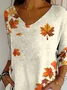 Women's Three Quarter Sleeve T-shirt Spring/Fall Apricot Maple Leaf Printing V Neck Daily Going Out Casual Top