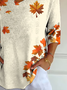 Women's Three Quarter Sleeve T-shirt Spring/Fall Apricot Maple Leaf Printing V Neck Daily Going Out Casual Top
