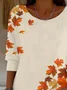 Casual Printing Crew Neck Maple Leaf Sweater