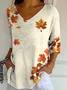 Women's Three Quarter Sleeve T-shirt Spring/Fall Apricot Maple Leaf Printing V Neck Daily Going Out Casual Top