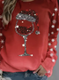 Women's Long Sleeve T-shirt Spring/Fall Red Christmas Printing Jersey Crew Neck Daily Going Out Casual Top