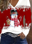 Women's Long Sleeve T-shirt Spring/Fall White-Red Christmas Printing Jersey V Neck Daily Going Out Casual Top