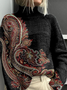 Women's Ethnic Pattern Print Casual Turtleneck Long-Sleeved Sweater