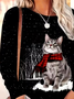 Women's Long Sleeve T-shirt Spring/Fall Black Christmas Printing Jersey Crew Neck Daily Going Out Casual Top