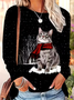 Women's Long Sleeve T-shirt Spring/Fall Black Christmas Printing Jersey Crew Neck Daily Going Out Casual Top