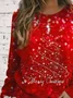 Women's Long Sleeve T-shirt Spring/Fall Red Christmas Printing Jersey Crew Neck Daily Going Out Casual Top