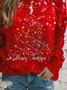 Women's Long Sleeve T-shirt Spring/Fall Red Christmas Printing Jersey Crew Neck Daily Going Out Casual Top
