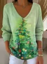 Loose V Neck Christmas Tree Casual Knit Top