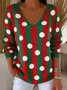 Casual Christmas Loose V Neck Knit Top