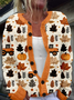 Women's Pumpkin Maple Leaf Print Crew Neck Button Cardigan