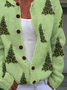 Crew Neck Printing Casual Christmas Tree Cardigan