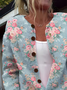 Women's Floral Print Crew Neck Button Cardigan