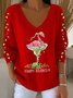 Women's Wine Glass Christmas Hat Print V-Neck Sweater