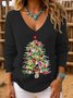 Casual Christmas Tree V Neck Knit Top Sweater