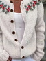 Women's Christmas Print Crew Neck Button Cardigan