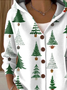 Women's Christmas Tree Print Hooded Button Cardigan