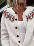 Women's Christmas Print Crew Neck Button Cardigan