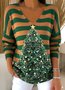 Simple V Neck Christmas Tree Loose Knit Top