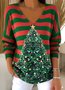 Simple V Neck Christmas Tree Loose Knit Top