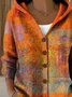 Women's Abstract Print Hooded Button Cardigan