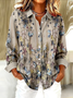 Women's Long Sleeve Shirt Spring/Fall Khaki Floral Buckle Shirt Collar Regular Sleeve Daily Going Out Casual Top