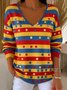 Casual V Neck Striped Loose Knit Top
