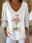 Women's Wine Glass Christmas Hat Print V-Neck Sweater