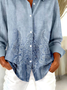 Women's Long Sleeve Shirt Spring/Fall Blue Floral Buckle Shirt Collar Regular Sleeve Daily Going Out Casual Top