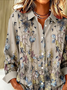 Women's Long Sleeve Shirt Spring/Fall Khaki Floral Buckle Shirt Collar Regular Sleeve Daily Going Out Casual Top