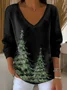 Loose V Neck Christmas Tree Casual Knit Top