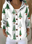 Women's Christmas Tree Print Hooded Button Cardigan