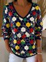 Casual V Neck Striped Loose Knit Top
