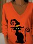 Women's Long Sleeve T-shirt Spring/Fall Orange Halloween Printing V Neck Daily Going Out Casual Top