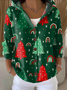 Women's Christmas Tree Print Hooded Button Cardigan