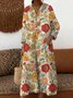 Loose V Neck Floral Casual Dress With No
