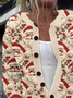 Women's Christmas Print Crew Neck Button Cardigan