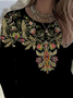 Women's Long Sleeve T-shirt Spring/Fall Black Floral Printing Jersey Crew Neck Daily Going Out Casual Top