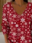 Women's Long Sleeve T-shirt Spring/Fall Red Christmas Printing V Neck Daily Going Out Casual Top