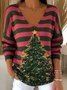 Simple V Neck Christmas Tree Loose Knit Top
