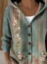 Women's Floral Print Hooded Button Cardigan