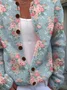 Women's Floral Print Crew Neck Button Cardigan