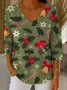Christmas V Neck Vintage Loose T-Shirt