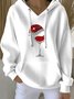 Women's Wine Glass Christmas Hat Print Hooded Sweatshirt