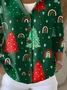 Women's Christmas Tree Print Hooded Button Cardigan