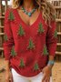 Christmas Casual V Neck Loose Knit Top Sweater